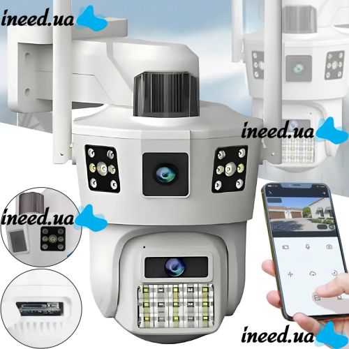 Outdoor Wi-Fi Surveillance Camera with 3 Lenses Smart Camera SD-39 with Motion Sensor, Rotatable Triple Wi-Fi Camera with Night Shooting