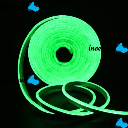 Світлодіодна силіконова стрічка LED NEON Green 0764 5 м з блоком живлення IP65, універсальна неонова гнучка підсвітка 12v-220v 5M в силіконі Зелена