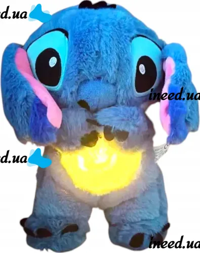 Інтерактивна м'яка іграшка дихаючий стіч Stich 30 см, Музичний плюшевий нічник стіч з ефектом дихання на батарейках для новонароджених дітей