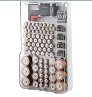 Organizer storage case for batteries and accumulators Battery Master AND584 with tester BT-168 for 93 pcs, Plastic case box with hinged lid
