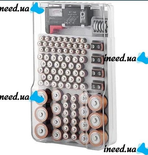 Organizer storage case for batteries and accumulators Battery Master AND584 with tester BT-168 for 93 pcs, Plastic case box with hinged lid