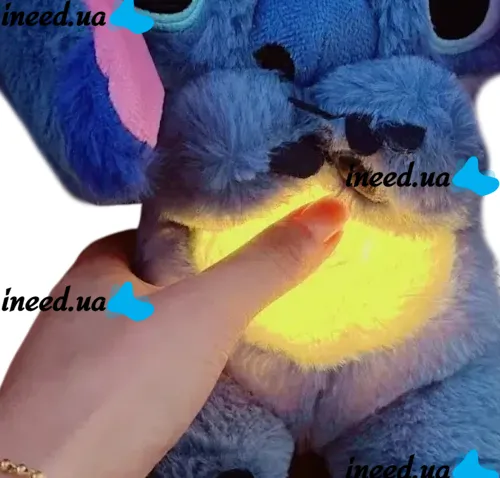 Інтерактивна м'яка іграшка дихаючий стіч Stich 30 см, Музичний плюшевий нічник стіч з ефектом дихання на батарейках для новонароджених дітей
