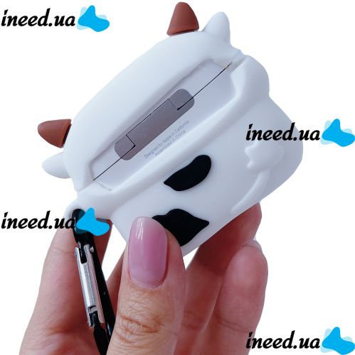 Захисний протиударний чохол Case 3D Cute Cow корівка для навушників Apple AirPods Pro 1, 2 силіконовий кейс Корівка з повним захистом і карабіном