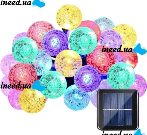 Уличная садовая гирлянда лампочки RGB Crystal Balls Lights 6 метров 20 LED фонариков на солнечной батарее, Водонепроницаемые фонарики Solar для сада