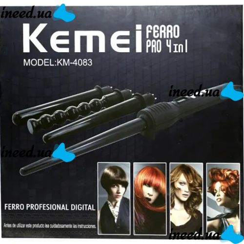 Kemei KM-4083 4-in-1 cone curling iron for curling hair, spiral styler with replaceable nozzles multi-styler with ceramic coating curling iron