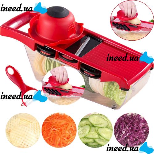 Мультислайсер Mandoline Slicer 6 в 1 Red, Ручна овочерізка для овочів і фруктів з контейнером, Слайсер, Терка міні комбайн 6в1 Червона