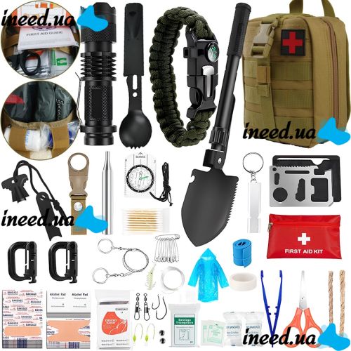 Туристичний набір для виживання Survival Kit 60 в 1 універсальний комплект інструментів підсумок, мультитул, аптечка для туристів і військових