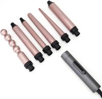 Curling Iron Styler Professional Beauty PB-51 20W 6 in 1 Professional Curling and Curling Irons with Interchangeable Nozzles Black