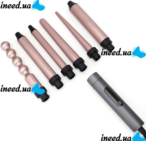 Curling Iron Styler Professional Beauty PB-51 20W 6 in 1 Professional Curling and Curling Irons with Interchangeable Nozzles Black