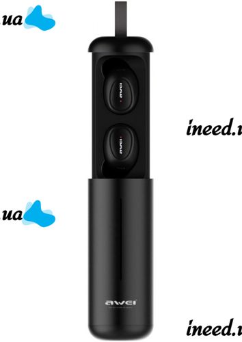 Бездротові Bluetooth навушники з кейсом Awei T5 Black вакуумні навушники-гарнітура з шумозаглушенням і мікрофоном блютуз в чохлі док-станція чорні