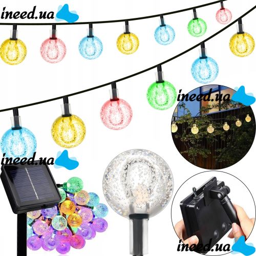 Уличная садовая гирлянда лампочки RGB Crystal Balls Lights 6 метров 20 LED фонариков на солнечной батарее, Водонепроницаемые фонарики Solar для сада