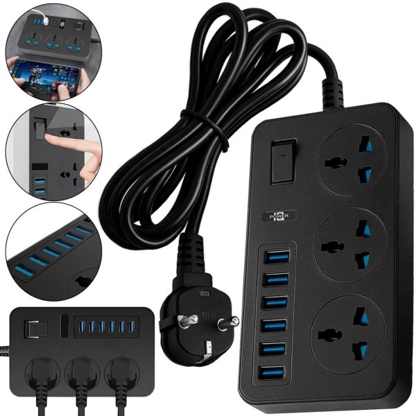Сетевой фильтр Power Socket AR-CP02 3000W на 3 розетки 6 USB 1.8 м электрический удлинитель переноска с выключателем для подключения приборов к сети