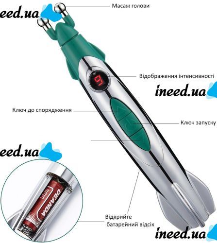 Массажная ручка с 3 насадками головками для терапии Rocket Pain Relief Pen 3 в 1 импульсный ручной акупунктурный массажер для снятия боли всего тела