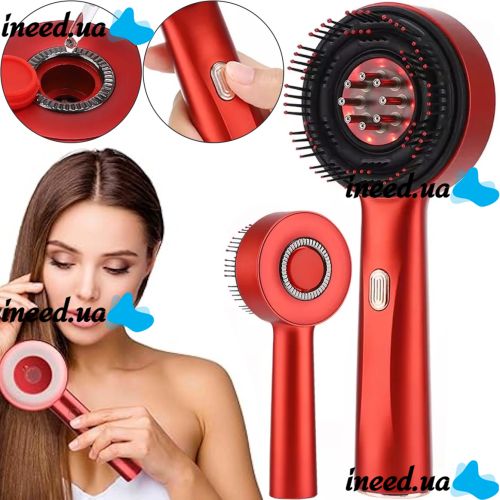 Беспроводная массажная расческа Scalp Massager Comb YKD-123B для укладки и завивки волос Аккумуляторная щетка с дозатором для массажа головы Красная