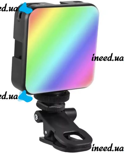 Акумуляторний накамерний відеосвітло Світлодіодна лампа RGB Lamp AY-83 з прищіпкою для телефону фото і відеозйомки, студійний Led світло з різьбленням 1/4