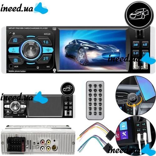 Car stereo 1DIN Pioneer 4051AI with 4.1" inch display and remote control, Pioneer Car Player with phone holder MP3 USB SD Bluetooth Black