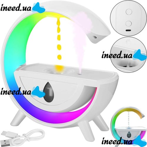 Антигравітаційний зволожувач повітря нічник Anti-Gravity Humidifier T00K8 з RGB підсвічуванням, Дифузор 350мл з крапельним ефектом від USB Білий