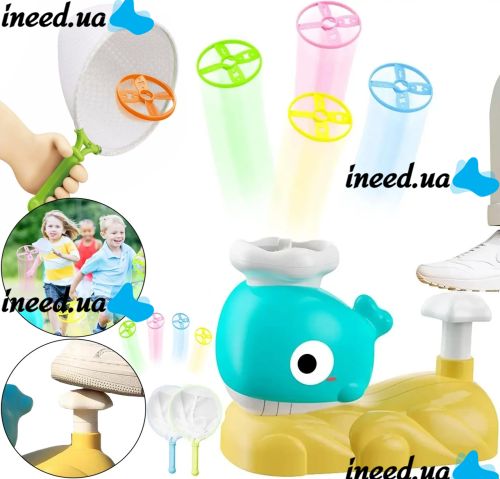 Whale Frisbee 9965A Children's Frisbee Playset with 2 Nets and 6 Plates, Catapult Toy JQ-269 for Launching VN-640 Flying Saucers for Children