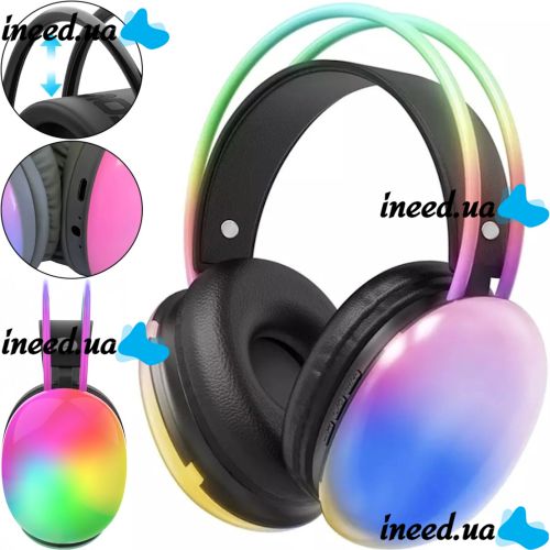 Welike WK-30 RGB RGB Backlit Bluetooth Wireless Headphones Full Size Bluetooth Stereo Headphones with AUX Port for Computer and Laptop