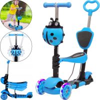 Tricycle Children's Running Scooter Scooter FYS-2864 Blue 5 in 1 with Folding Seat, Parent Handle and Luminous Wheels for Children Blue