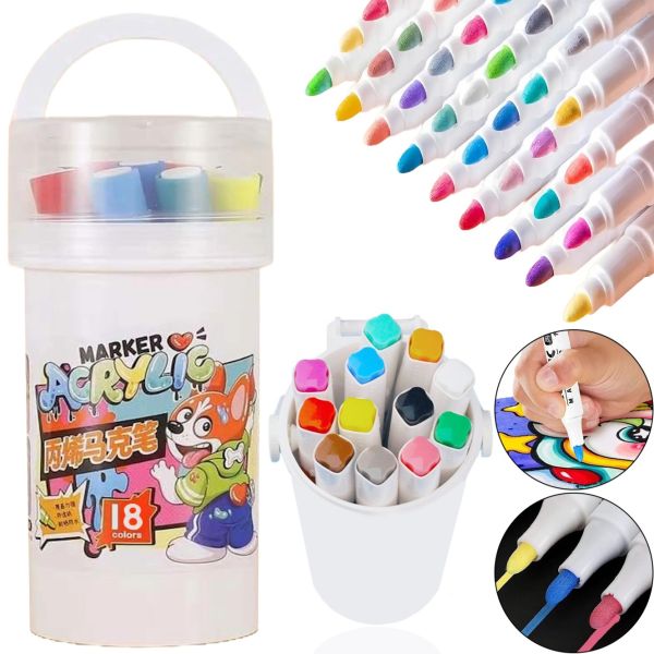 Профессиональный набор скетч маркеров Creative Acrylic Marker 18 шт для рисования в ведре, Акриловые маркеры фломастеры линеры AND635-18 цветов