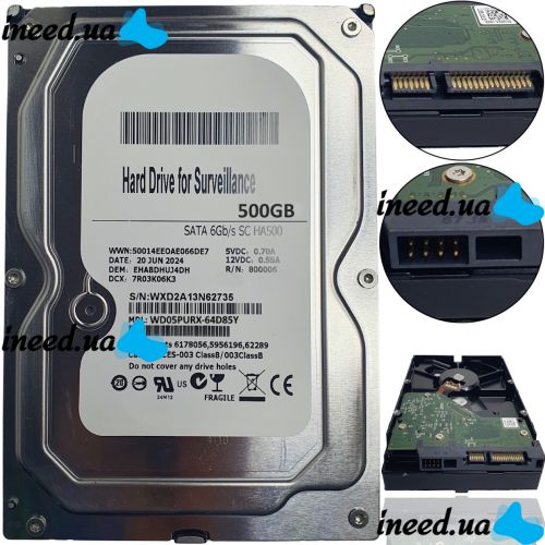 Hard Disc WD05PURX-64D85Y 500GB HDD SATAIII 3.5" Internal HDD for PC, Universal 64MB HDD for PC