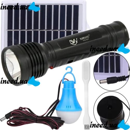 Ручний акумуляторний ліхтарик X-Balog BL YW-037 3W з гнучкою LED лампою і сонячною панеллю Туристичний ліхтар Power Bank Yawang для кемпінгу Чорний