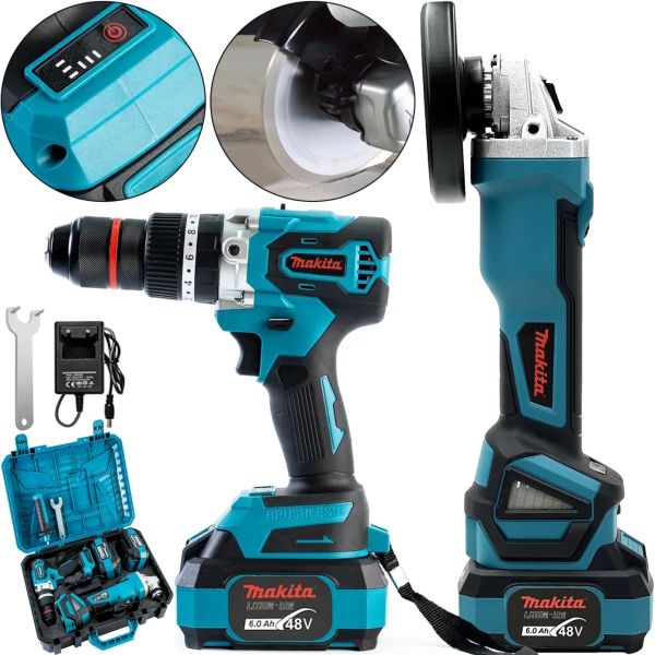 Makita 2in1 cordless set Screwdriver Drill DTW485 Drill DGA506ZPRO 48V 6Ah, Makita power tool set 2 batteries in a case