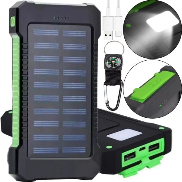 Портативное зарядное батарея Power Bank Solar JS-809 50000 mAh с солнечной панелью и фонариком, Внешний аккумулятор повербанк для зарядки USB 2.1A