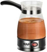 Електрична турка кавоварка кавоварка RAF R.125 0.5л для приготування кави, Електротурка Раф 500мл зі скляною чашею і автовідключенням Срібляста