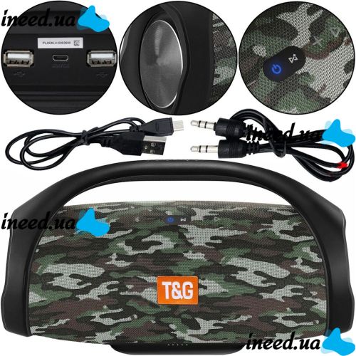 Large Wireless Music Speaker T&G Booms Box Big Camouflage with Handle, Portable Bluetooth Speaker in Boombox Style USB AUX for Android IOS