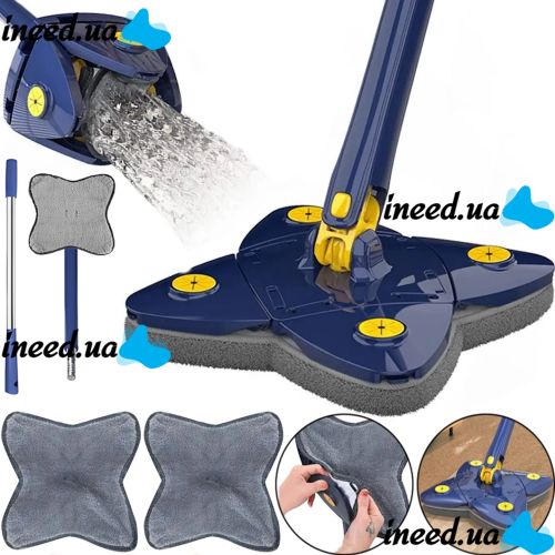 Квадратна телескопічна швабра Triangle Spin Mop для сухого та вологого прибирання регульована швабра конюшина з віджимом 360 для миття вікон і стін