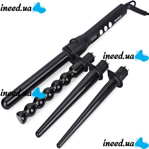 Kemei KM-4083 4-in-1 cone curling iron for curling hair, spiral styler with replaceable nozzles multi-styler with ceramic coating curling iron