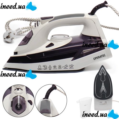 Operatec OP-1005 2200W handheld steam iron with ceramic soleplate and steam regulator for ironing and steaming clothes from mains Purple