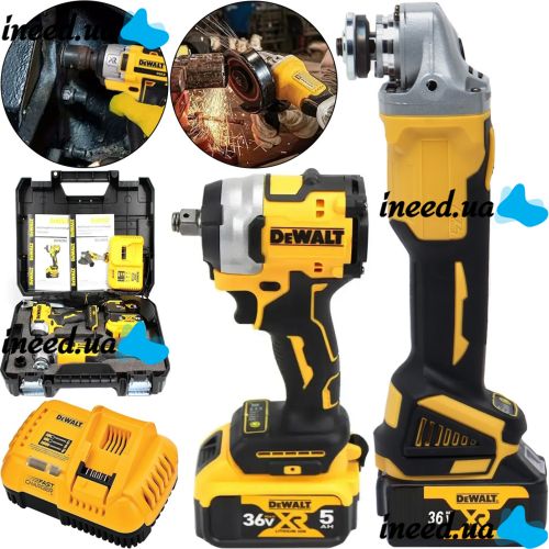 Набор электроинструментов DeWalt аккумуляторная болгарка DCG405P2 беспроводной гайковерт DCF922 36V 5Ah, Комплект Деволт с 2 аккумуляторами в кейсе