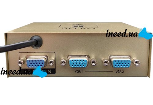 Сплиттер VGA KV-FJ1502A Splitter, Коммутатор 150MHz 2 Port два порта с адаптером разветвитель VGA