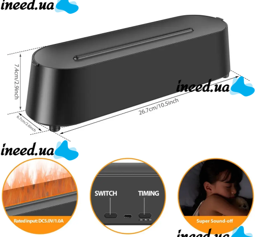Зволожувач повітря нічник з ефектом полум'я 150мл Flame Diffuser Humidifier DQ709 з RGB підсвічуванням, Аромадифузор з імітацією вогню 9133 Чорний