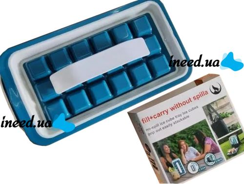 Герметична силіконова форма для льоду з кришкою на 18 клітинок Fill + Carry Without Spilla, Контейнер ледница 18 кубиків, Ледница для заморозки води