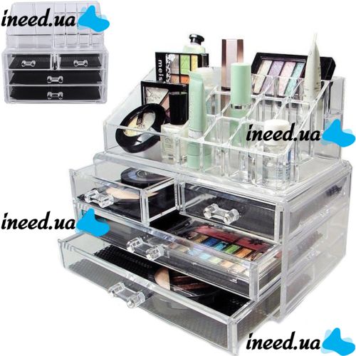 Настільний акриловий органайзер акриловий Cosmetic Storage Box для косметики і дрібниць, косметичний бокс з висувними ящиками прозорий