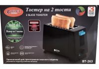 Electric Toaster Bitek BT-263 Black 1000w Kitchen Horizontal Electric Toaster for 2 Bread Toasts with Removable Tray 2 Slice Toaster Black
