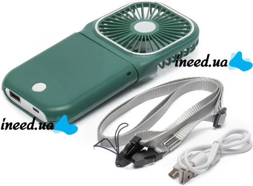 Портативный мини вентилятор Mini Fan F30 3 в 1 Powerbank карманный ручной мини-вентилятор с ремешком на шею, держателем и зарядкой для телефона USB