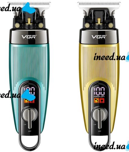 Акумуляторна машинка для стрижки волосся VGR V-975 5W бездротовий чоловічий тример для окантовки бороди і вусів зі змінними насадками і дисплеєм USB