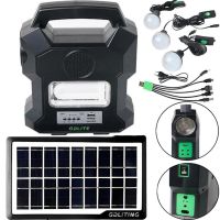 Автономная солнечная станция GDlite GD-1000A зарядная система Power Bank, Фонарь и 4 LED лампочки с функцией повербанка и радио для кемпинга Черная