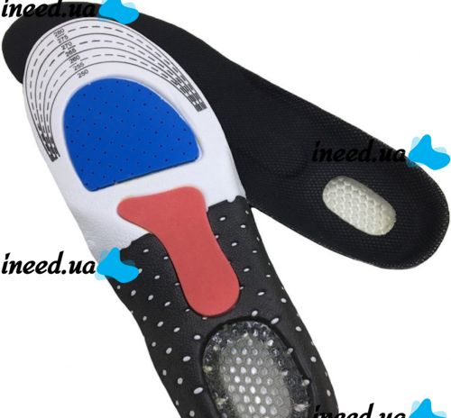Orthopedic insoles size 39-44 with rigid supinator and gel heel AND195 universal trimmed insoles from flat feet, blisters for shoes