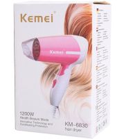 Складаний дорожній фен Kemei KM - 6830 для укладання і сушіння волосся зі збірною ручкою 1300W, електричний фен 2 швидкості і концентратором від мережі Рожевий