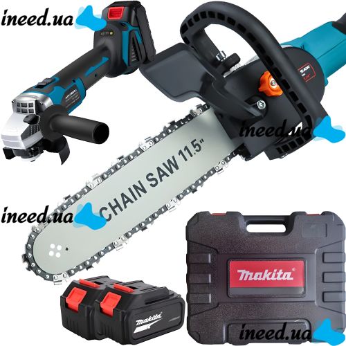 Аккумуляторная болгарка Makita DGA504 2в 1 125мм с насадкой пила 11.5", Беспроводная турбинка 8000об/мин шлифовальная машина Макита 2 аккумулятора