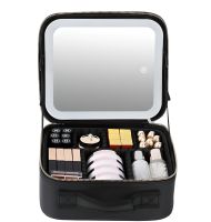Niceland MAG-589 Cosmetics Storage Organizer with LED Mirror and Carrying Handle, Travel Cosmetic Bag, Illuminated Beauty Case Black