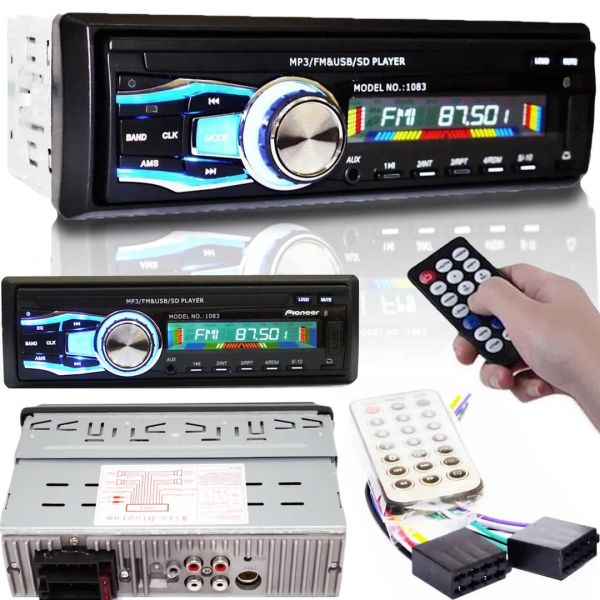 Универсальная автомагнитола Pioneer MP3 1083B 1DIN FM, AUX, плеер со съемной панелью с пультом ДУ, Магнитола Пионер в машину с USB, SD Черная