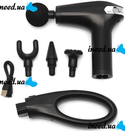 Manual massage gun Fascial Gun Pro HB-005 Black 4 nozzles, wireless percussion vibration massager for the whole body on a battery Black