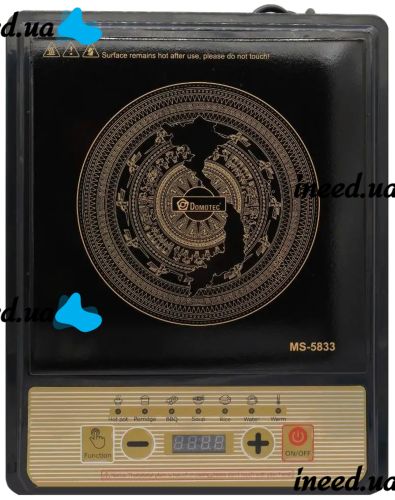 Індукційна сенсорна електроплита Domotec MS-5833 на 1 конфорку 2000W портативна настільна електрична плита з дисплеєм таймером MS5833 Чорна